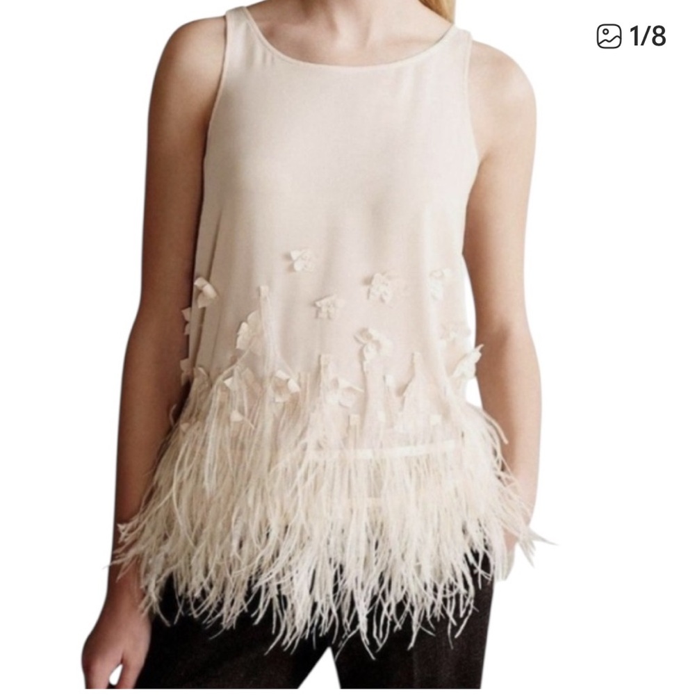 Anthropologie Feathered Fringe Blush Floral blush Blouse  By Moulinette Soeurs